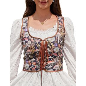 KOJOOIN Women's Floral Corset Tops Vintage Renaissance Lace Up Drawstring Crop Top Halloween Cosplay Bustiter