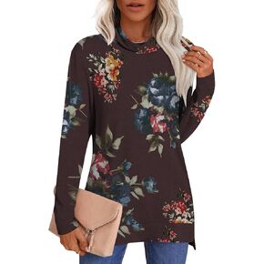 LONGYUAN Women's Tunic Tops Long Sleeve Shirts Turtleneck 2024 Trendy Lightweight Sweaters