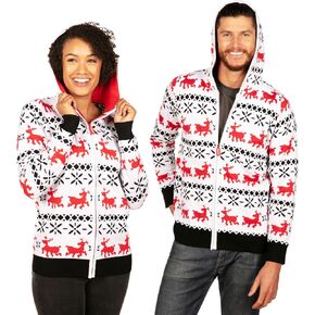Tipsy Elves' White Reindeer Hoodie - Fair Isle Style Holiday Sweater