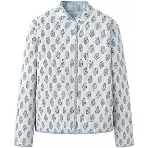 Wyeysyt Women's Cropped Quilted Puffer Jacket Floral Printed Lightweight Cardigan Button Up Long Sleeve Quilted Padded Coat