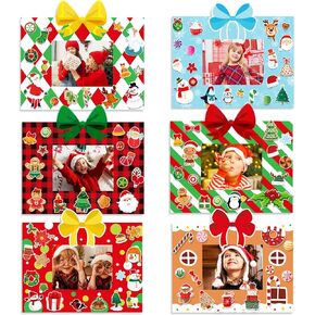 Christmas DIY Craft Kits for Kids 24 Packs DIY Christmas Photo Frames Present Box Set with Stickers Paper Picture Frames Merry Christmas Gifts Craft for Xmas Tree Decor Winter Christmas Party Favors