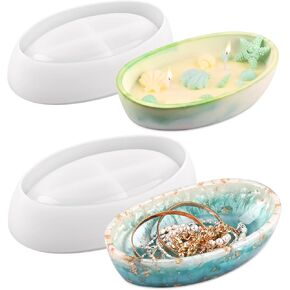 Actvty Candle Vessel Silicone Mold, 2 Pieces Oval Bowl Resin Container Molds, Candle Boat Mold Storage Tray Mold for Epoxy Resin Craft Mold DIY Jewelry Trinket Candy Soy Candle Tray Home Decor