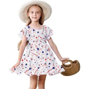 Zando Girls Dresses 2024 Tie Back Dress for Girls Ruffle Short Sleeve Dress A-Line Party Dress Off Shoulder Dress 6-16 Years