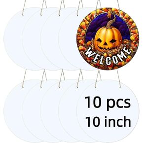 12 Inch Metal Sublimation Ornament Blanks, Unfinished Round Aluminum Sign Blank, Sublimation Door Hanger Blanks, DIY Decorative Door Hanger, Sublimation Metal Sign Blanks for Yard, Garden (10 pcs)