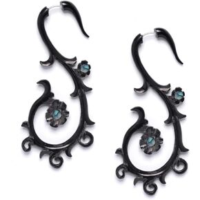 Women's Men's Black Horn Paua Shell Fake Taper Stretcher Tribal Earrings