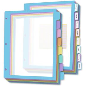 48Pcs/6 Set 8 Tab Dividers, Plastic Clear Binder Dividers with Tab,for 3 Ring Binder, Multicolor