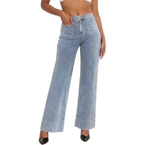 Lednica Women's Wide Leg Jeans High Waisted Trendy Stretch Straight Leg Jeans Baggy Boyfriend Jeans Denim Pants with Pocket