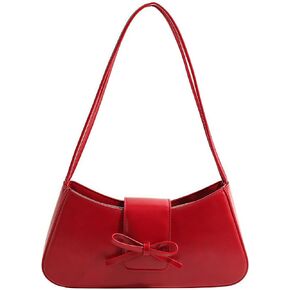 Red Y2K Shoulder Bag for Women Vegan Leather Coquette Bow Purse Hobo Handbag, Underarm Bag