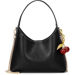JQWSVE Shoulder Bags for Women Small Tote Purse with Cherry Bag Charm Trendy Leather Handbag Fall Purse Chain Crossbody Bag