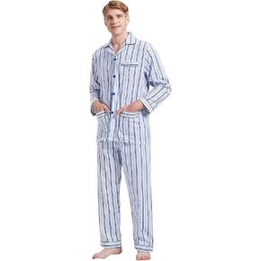 amaxer Men's Flannel Pajamas Set Men's Home Fashion Pajamas with Pockets and Drawstring 100% Cotton Soft Pjs for Men