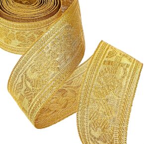 Gold Jacquard Ribbon 3 Yards Embroidered Jacquard Trim Glitter Metallic Ribbon for Sewing, Clothing Accessories Decoration, Gift Wrapping (Cross)