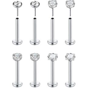 Incaton 18G 20G Threadless Push in Nose Rings for Women Nose Studs Stainless Steel Nose Bone Rings Piercings Nostril Piercing Heart CZ