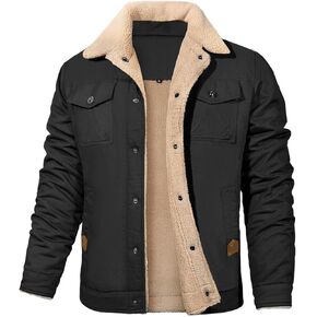 Mens Winter Jacket Thick Thermal Cotton Warm Fleece Lined Sherpa Jacket Trucker Lapel Work Cargo Jackets Coat Outerwear in Kuwait
