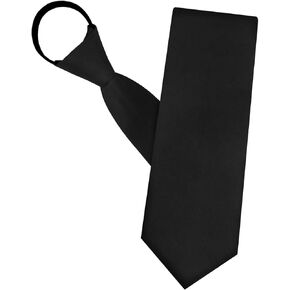 Black Ties for Men Pre-Tied Zipper Tie 3.15" Solid Color Neckties for Men