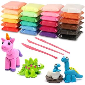 طقم طين جاف بالهواء 24 لونًا، طين تشكيل مع 3 أدوات نحت، طين خفيف للغاية يجف بالهواء، هدية طين رغوي سحري للأطفال والبنات والأولاد والحرف الفنية وهدايا عيد الميلاد (24 لونًا) in Kuwait