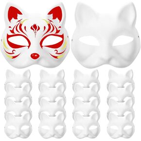 SEWACC White Cat Masks 20pcs Hand Painted Half Face Mask Blank Paper Animal Dress Up Masks for DIY Painting Decorating Masquerade Cosplay Party Halloween Decor