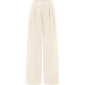KIRUNDO Corduroy Pants Women High Waisted Wide Leg Pants Business Casual Fall Winter Straight Loose Trousers with Pockets