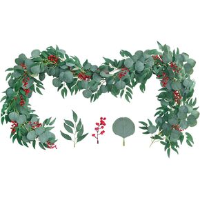 Greentime 2 Pack Greenery Garland 6.5 Feet Artificial Eucalyptus Garland with Willow Leaves for Wedding Table Runner Bridal Baby Shower Decor