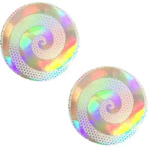 Neva Nude Care Bare Stare Holographic Spiral Liquid Party Nipztix Pasties Nipple Covers for Festivals, Raves, Parties, Lingerie and More, Medical Grade Adhesive, Waterproof and Sweatproof, Made in USA