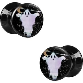 Happy Halloween Ghost Gauges Ear Plugs 6mm Acrylic Double Flared Plug 2g Gauge Earrings Screw Back Tunnels for Ears (Black)
