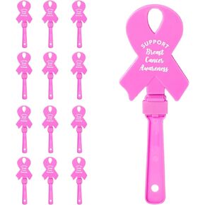 12-Pack Pink Ribbon Hand Clappers - Breast Cancer Awareness Accessories