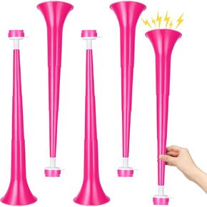 4 Pcs Stadium Horn 21 Inch Vuvuzela Plastic Collapsible Cheering Trumpets for Sporting Events Football Carnival Party Supplies, Pink