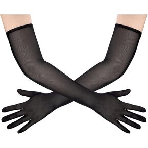 Lystaii Women Long Tulle Mesh Sheer Gloves Costume Opera Wedding Party Halloween 1920s Dance Bridal Gloves