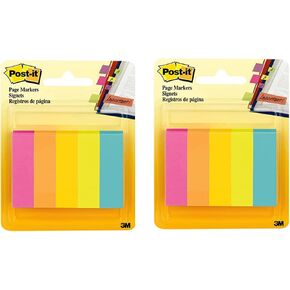 Post-it Page Markers, 1/2 in x 1 3/4 in, Assorted Fluorescent Colors, 50 Sheets/Pad, 5 Pads/Pack (670-5AF) 2 Pack