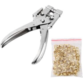 DEWIN Grommet Metal Tool - Eyelet Hole Punch Pliers Kit with 100 Eyelets - 4.5mm Gold Metal Grommets - Plier Puncher Set for Fabric, Leather, Belts, Canvas, Shoes, Bags and Craft Supplies