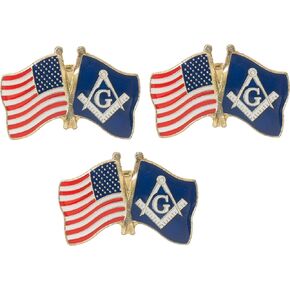 Artisan Owl Masonic Freemason and USA Flags Lapel Hat Pin