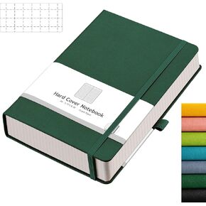 AHGXG Bullet Dotted Journal - 320 Numbered Pages Dot Grid Notebook A5 Thick Journal, 100gsm Thick Dotted Paper, Leather Hardcover,Inner Pocket, 5.75'' × 8.38'' - GrayBlue