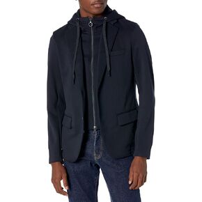 Armani Exchange Men's Two Button Double Knit Jersey Zipper Hooded Blazer