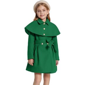 Haloumoning Girls Faux Fur Dress Coat Kids Winter Princess Warm Long Jackets with Belt and Removable Cape 5-14 Years