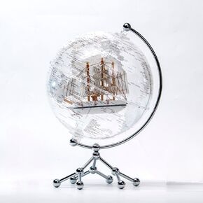 Wellfun White Earth Globe (Diam. 20 cm/7.9 inches), World Map, Decorative Desk Lamp, Sailboat, Warm White Light