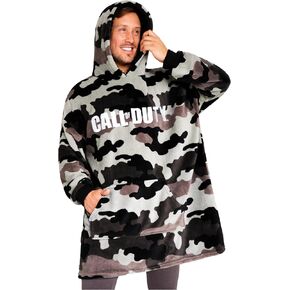Call of Duty Blanket Hoodie for Men and Teenagers Cosy Oversized Fleece Hoodie One Size Sherpa Hood Gamer Gifts for Him Grey Camo