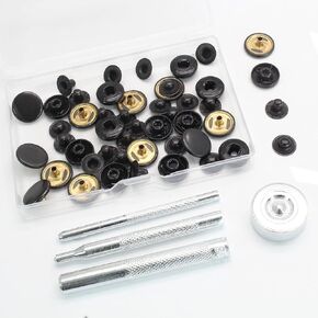 Coufce 12 Sets 15mm Snap Button, Silver Metal Snap Fasteners Kit PU Leather Snap Fasteners Set, Boat Canvas Snaps Fasteners Kit for Sewing Clothing, Belts, DIY Crafts (with Setter Tools)