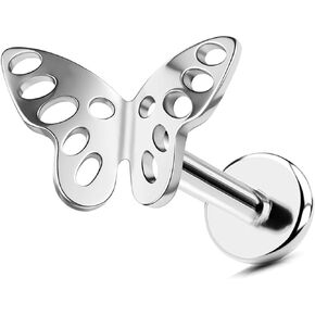 16G Butterfly Tragus Jewelry Titanium Helix Stud Internally Threaded Labret Piercings Cartilage Conch Lobe Earrings Flat Back Earring