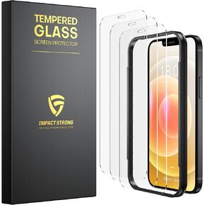 ImpactStrong Shatterproof Tempered Glass Screen Protector for iPhone 12 Mini [Easy Installation Frame] [Bubble Free] [9H Hardness] [Full Coverage] Case Friendly, 5.4 Inch (3-Pack)