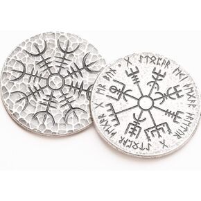 رمز Norse Dual Stave باللون الفضي - Vegvisir وHelm of Awe