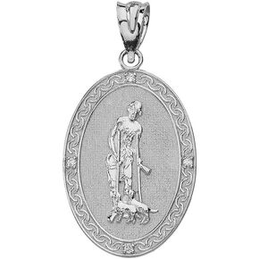 925 Sterling Silver Saint Lazarus Pray For Us Oval Medallion CZ Pendant (1.19")