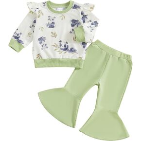 Kaipiclos Toddler Bell Bottoms Western Baby Girl Clothes Cow Print Baby Sweatshirt Pullover Top Flare Pants Fall Outfits in Kuwait