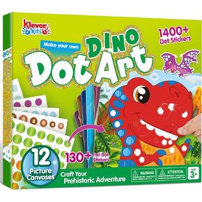 Klever Kits Dot Art Kit for Kids, No Mess Sticker for Toddlers 3-7, Craft Kits, DIY Creative Activity, Travel Toy, Birthday Christmas Gifts for Boys Girls (Dinosaur)