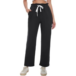 BATHRINS Straight Leg Casual Pants Women,Drawstring Elastic Waist Pants with Pockets/Flower Waist