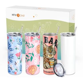 HTVRONT Sublimation Tumblers 4 PCS - 20 OZ Sublimation Tumbler Blanks with Sublimation Paper/Shrink Wrap Films/Heat Tape/Straws/Straw Brush - Sublimation Blanks Products for Gift/DIY Craft