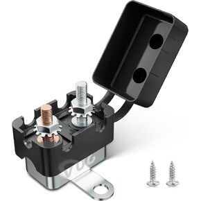 RED WOLF DC 6V-50V Automatic Reset Circuit Breaker #10-32 Stud Bolt Type Circuit Breaker with Metal Fuse Housing Pre-Trimmed Cover Reusable for Boat Marine Trolling Motor RV Battery System (20A 1PCS)