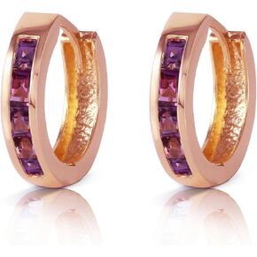 Galaxy Gold GG Genuine 14k Solid Rose Gold Hoop Huggie Earrings with 0.85 carat Natural Purple Amethyst