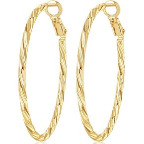 14K Gold Hoops Gold Earrings Hoops Large Gold Hoop Earrings for Women Unique Textured Slash Design Big Hoop Earrings Gold Jewelry 40mm*2mm