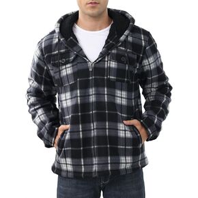 Men's Flannel Shirt Jacket Fleece Sherpa Lined Plaid Jackets Warm Thick Coat Full Zip Up Hoodie Winter Outwear