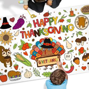 Thanksgiving Giant Coloring Poster/Tablecloth-30 x 72 Inches, Thanksgiving Activity Poster Crafts for Kids, Fall Harvest Themed Jumbo Paper Coloring Banner, Thanksgiving Decorations Party Supplies