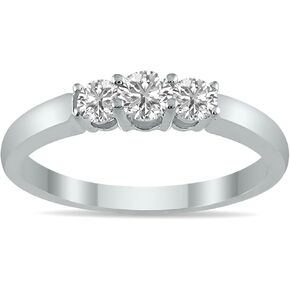 1/2 Carat - 2 Carat Three Stone Lab Grown Diamond Ring (G-H Color, VS1-VS2 Clarity) Available in 14K White Gold